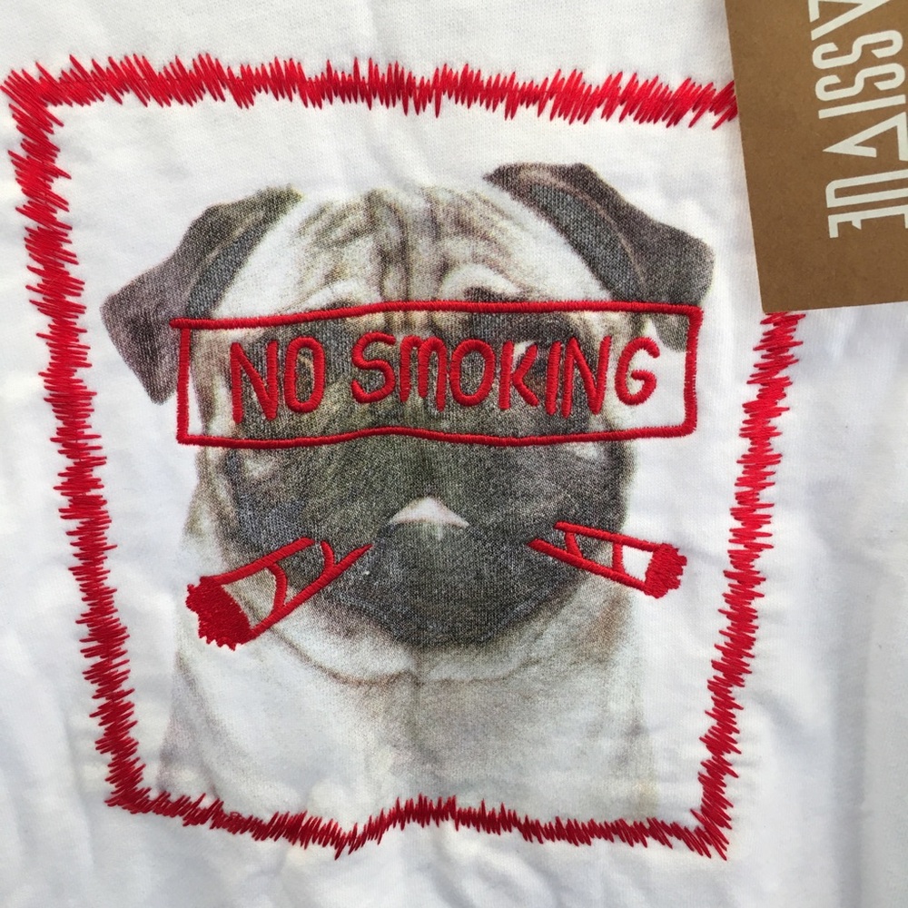NWT Bassigue long sleeve embroidered pug print sweatshirt